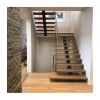 Powder Coated Mono Beam Staircase Design With Wooden Steps Prefabricated Stairs