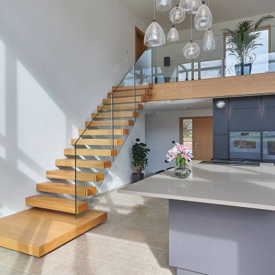 Interior Wood Stairs Straight Stairs Step Wood Treads Glass Railing Stairs