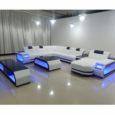 New Arrival Living Room Sofas Super Modern Style Living Room Furniture Led Lamps Top Quality Leather Couch Living Room Sofas