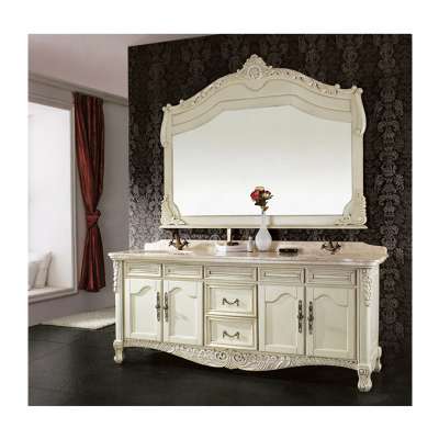 White bathroom mirror cabinet with beautiful carved design modern bathroom furniture