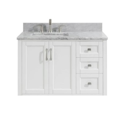 Wholesale White 36in Bathroom Vanity Cabinet Set With Single Sink Marble Top